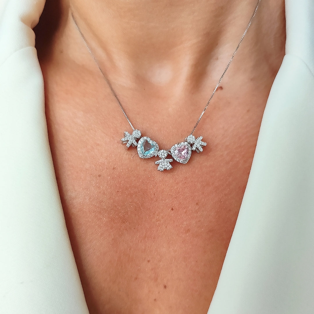 Collana Baby Tre Bebè e Due Cuori - Filo Singolo