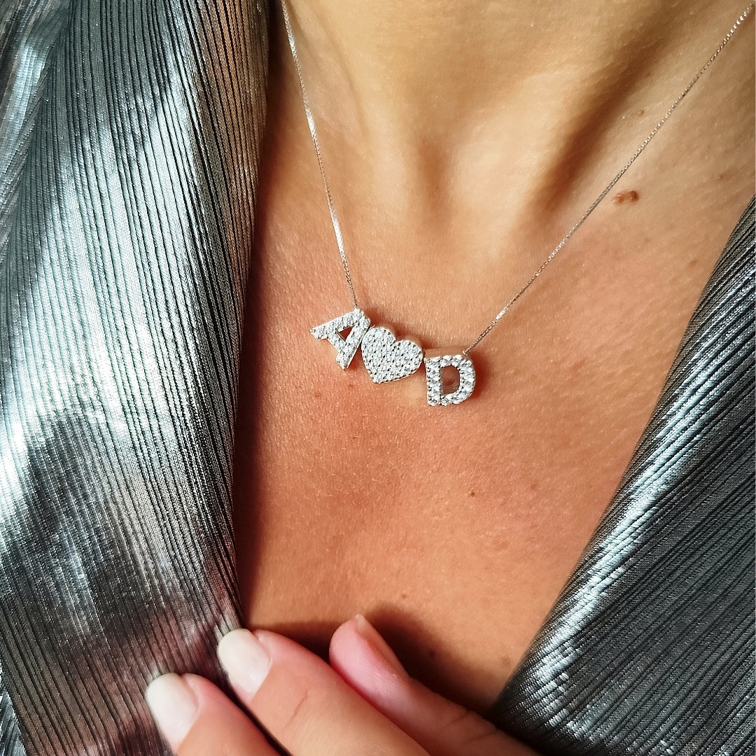 Collana Iniziali e Cuore Pavè