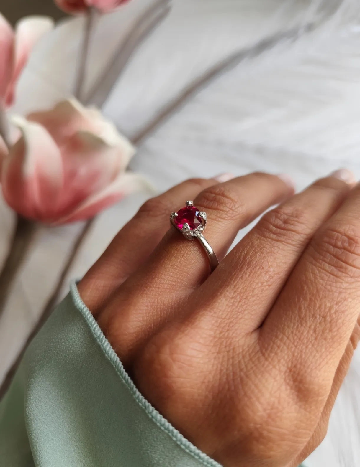 Anello Solitario Rosso