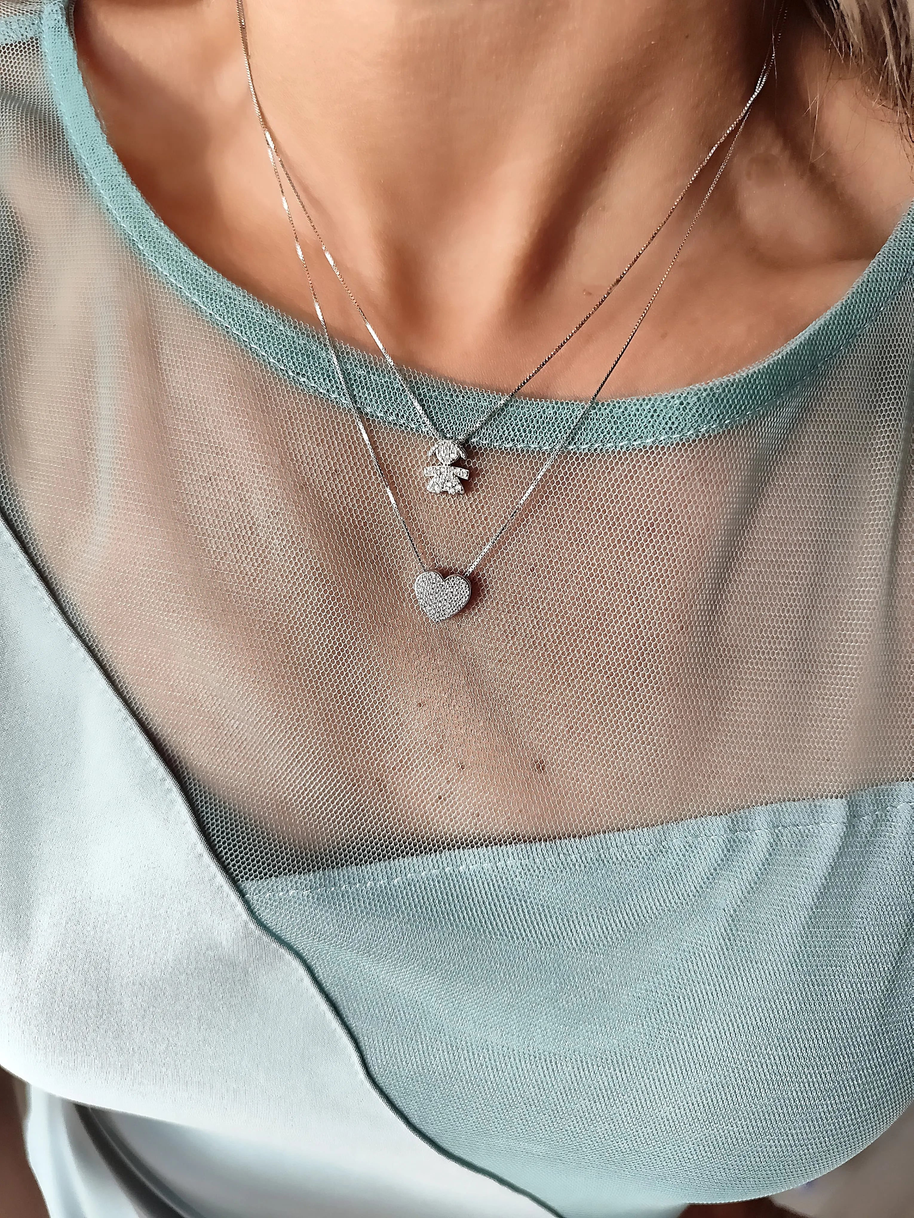 Collana Baby Cuore Pavé - Doppio Filo